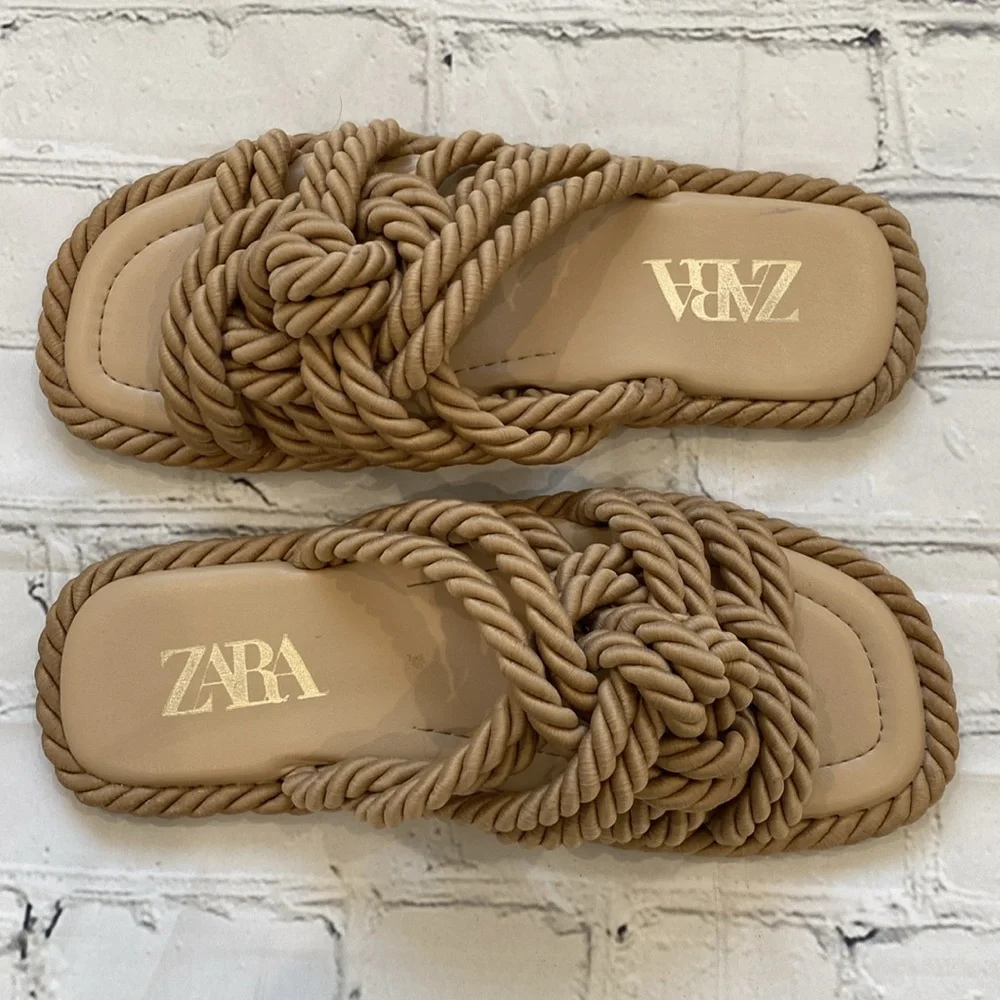 Zara Low Heel Knotted Braid Slide Sandal - Picture 9 of 16